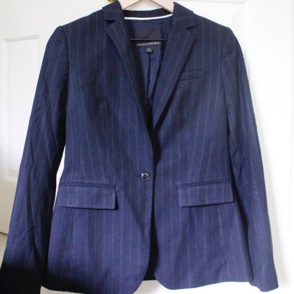 Banana Republic Navy Pinstripe Blazer Size 0 Small - Picture 5 of 7